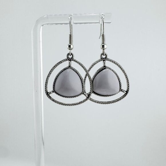 Vintage Southwestern Triangle Earrings with Gray Stone Dangles Contemporary - Picture 4 of 7